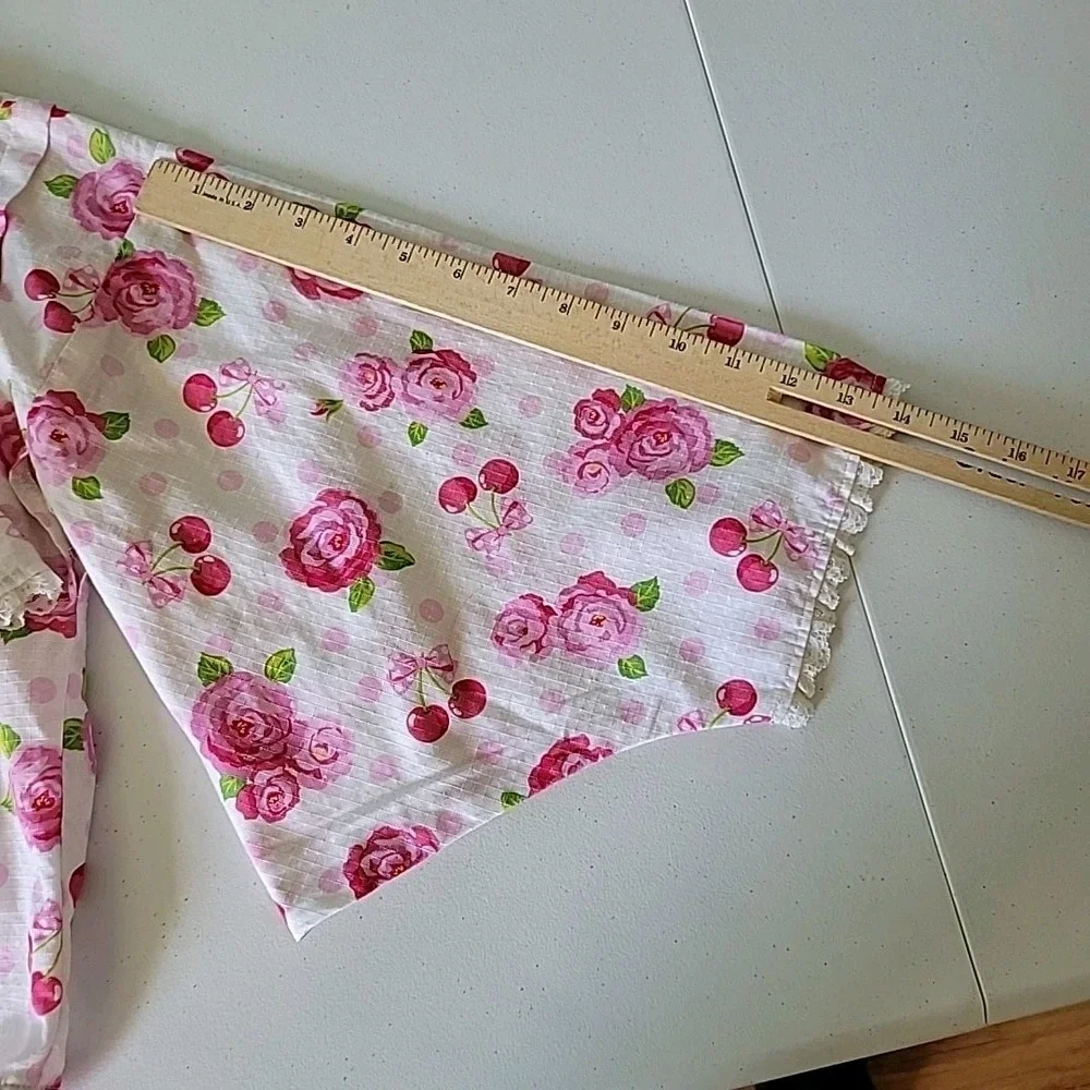 Yukata Girls 7-8 Kimono Top Rose Cherry Print Japanese‎ Botanical Retro Summer